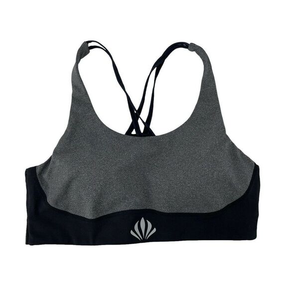 Lotus V Fit Sports Bra Size L Gray Black Racerback Keyhole Back Wireless Yoga - Picture 1 of 7